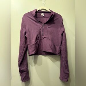 Purple Quarter-Zip Cropped Pullover
